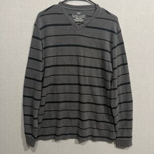 Faded Glory Sweater Mens Medium 38-40 Gray Strip  Basic